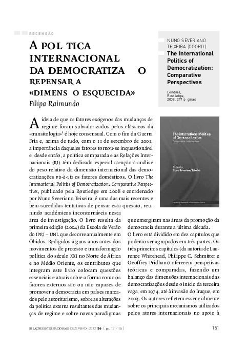 (PDF) A política internacional da democratização: Repensar a “dimensão ...