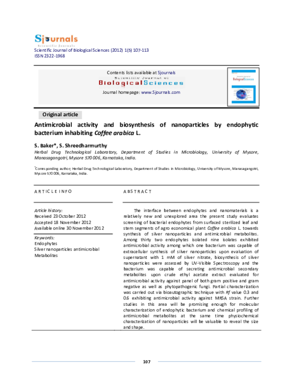 (PDF) Antimicrobial activity and biosynthesis of nanoparticles by ...