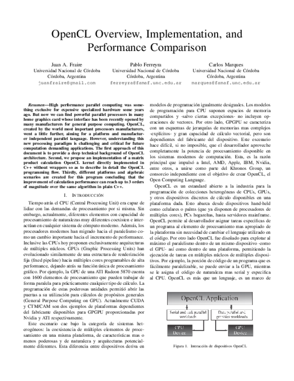 (PDF) OpenCL Overview, Implementation, and Performance Comparison