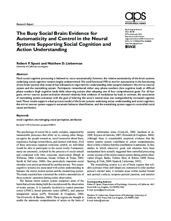 (PDF) The Busy Social Brain: Evidence for Automaticity and Control in ...