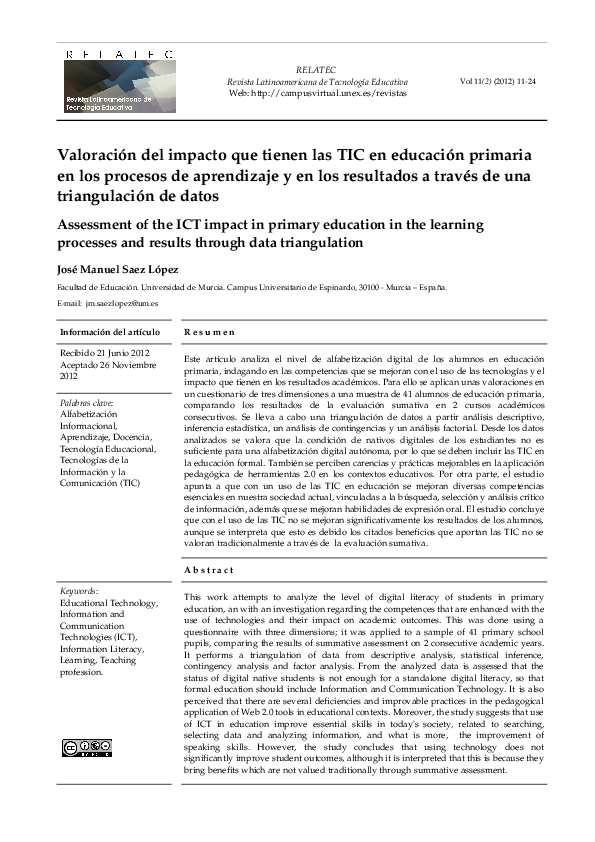(PDF) ASSESSMENT OF THE ICT IMPACT IN PRIMARY EDUCATION IN THE LEARNING ...