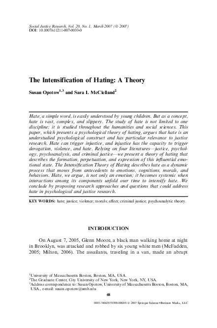 (PDF) The Intensification of Hating: A Theory