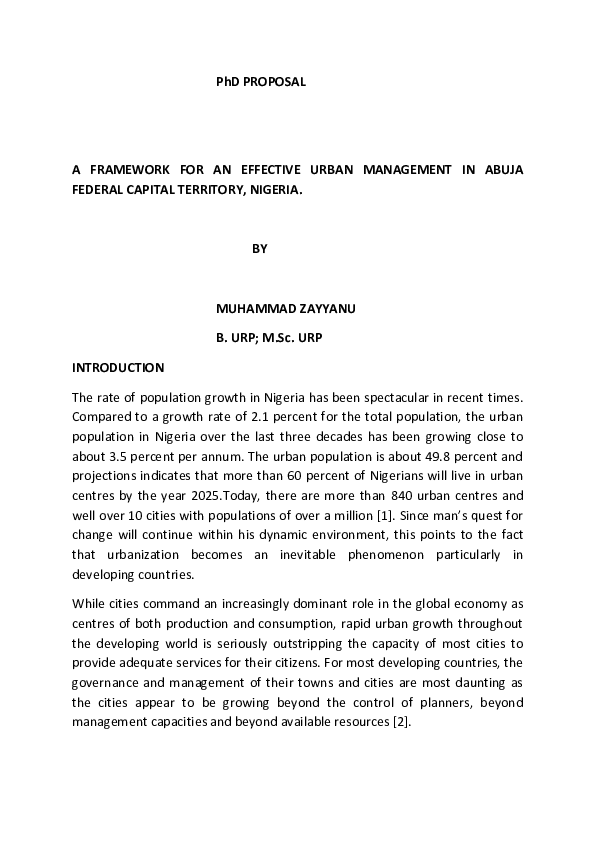 (DOC) A FRAMEWORK FOR PROVISION OF URBAN INFRASTRUCTURE IN THE FEDERAL ...