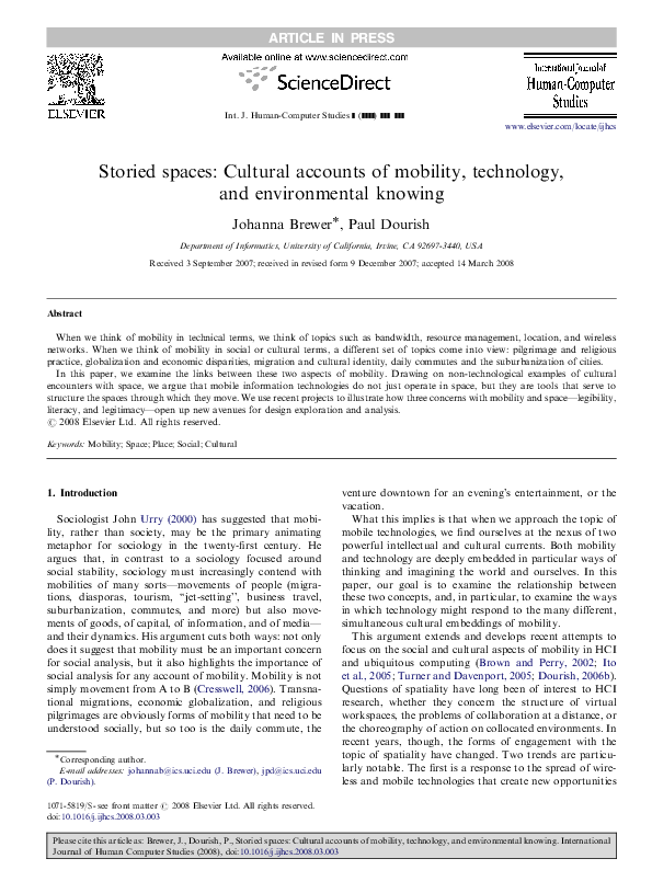 (PDF) Storied spaces: Cultural accounts of mobility, technology, and ...