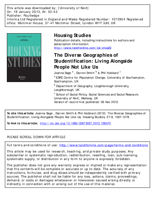 (PDF) The Diverse Geographies of Studentification: Living Alongside ...