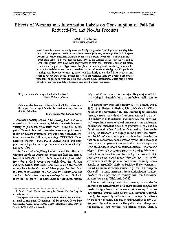 (PDF) Effects of warning and information labels on consumption of full ...