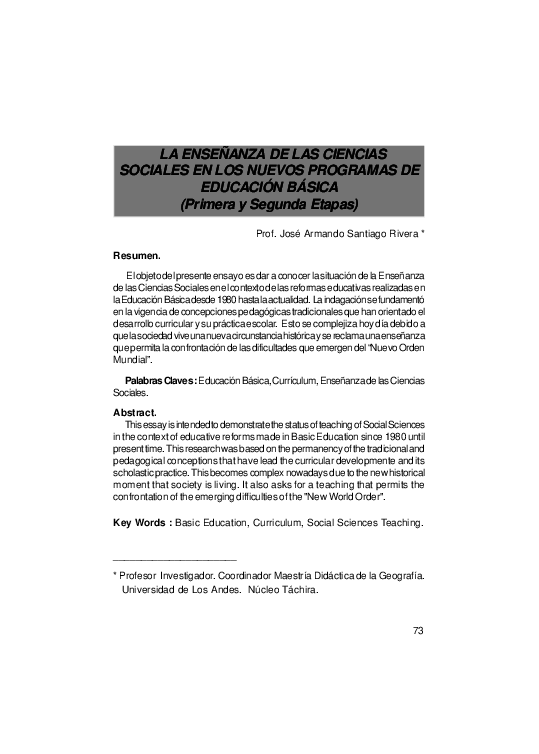 (PDF) LA ENSEÑANZA DE LAS CIENCIAS SOCIALES EN LOS NUEVOS PROGRAMAS DE ...