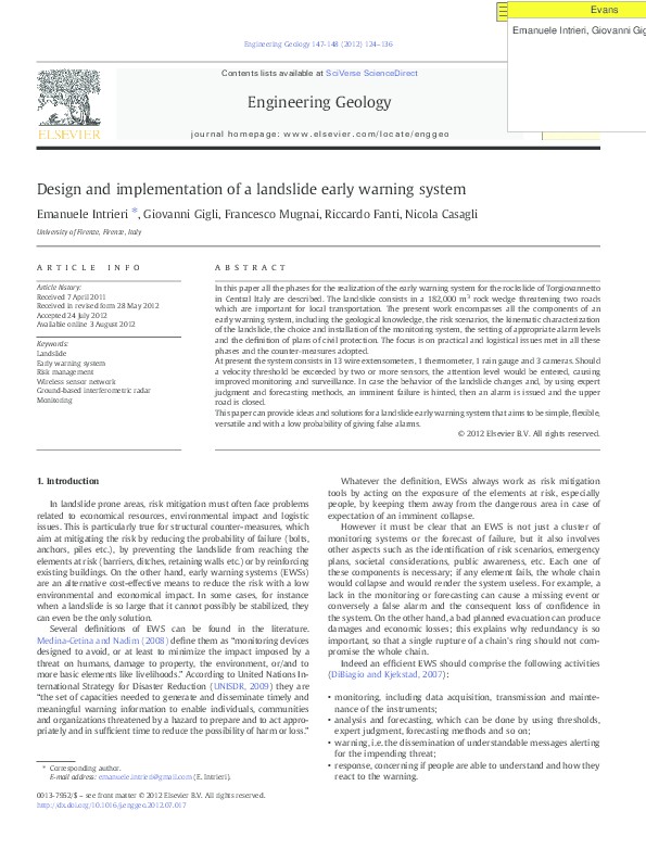 (PDF) Design and implementation of a landslide early warning system