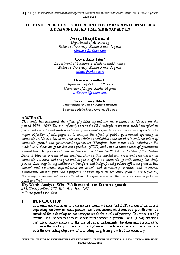 (PDF) EFFECTS OF PUBLIC EXPENDITURE ON ECONOMIC GROWTH IN NIGERIA: A ...