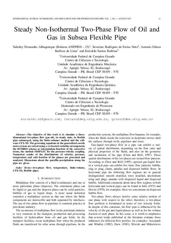 (PDF) Steady Non-Isothermal Two-Phase Flow of Oil and Gas in Subsea ...