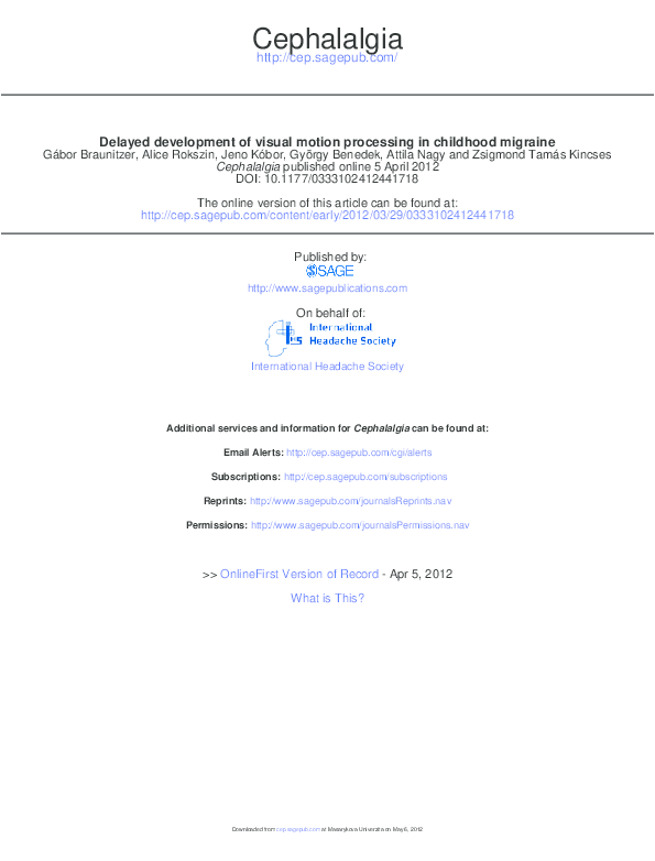 (PDF) Delayed development of visual motion processing in childhood