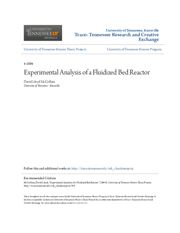 (PDF) Experimental Analysis of a Fluidized Bed Reactor