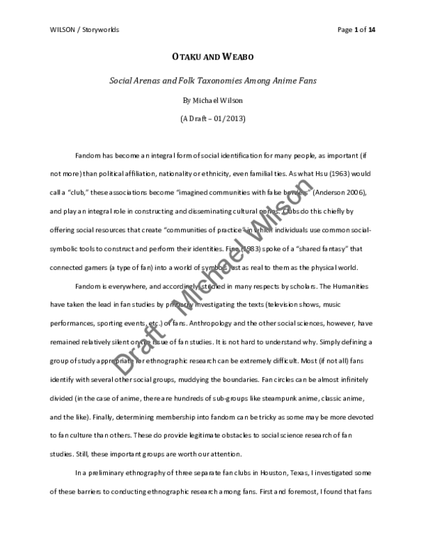 First page of “Otaku and Weabo - A Folk Taxonomy Among Anime Fans”