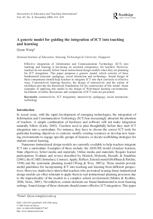 (PDF) A generic model for guiding the integration of ICT into teaching ...