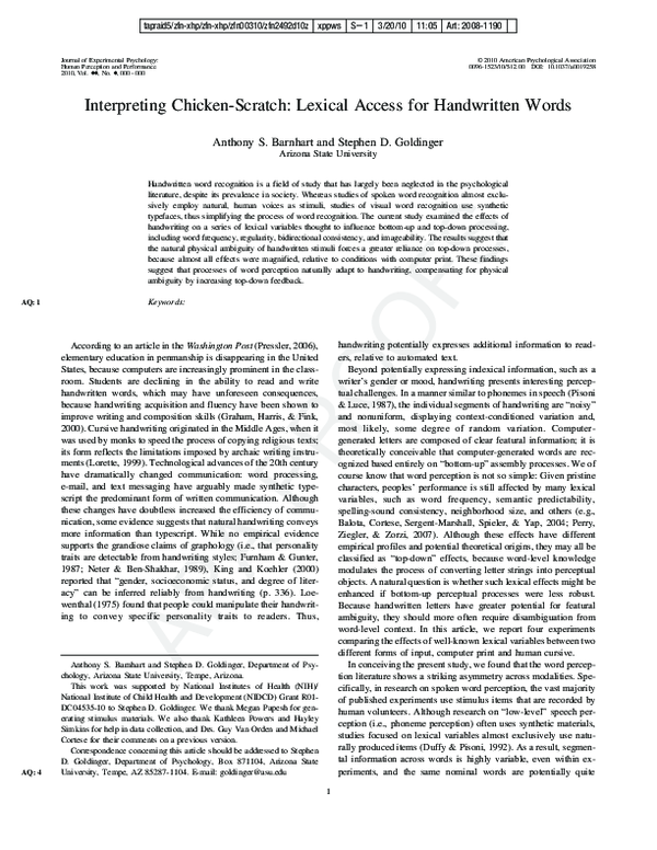 (PDF) Interpreting chicken-scratch: Lexical access for handwritten words