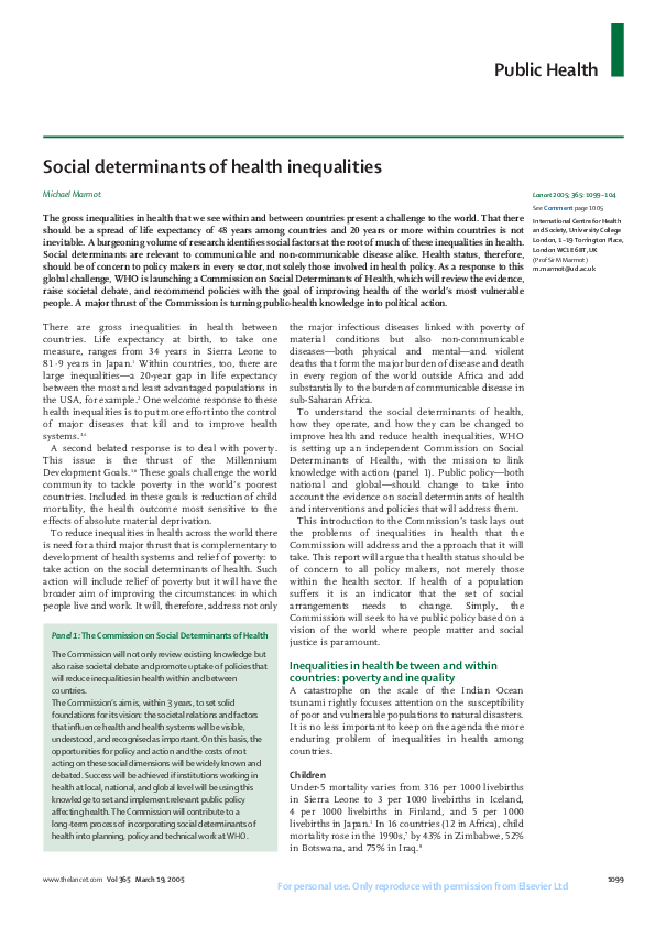 (PDF) Social determinants of health inequalities