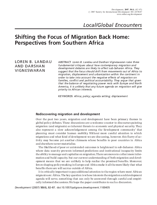 (PDF) Shifting the Focus of Migration Back Home: Perspectives from ...