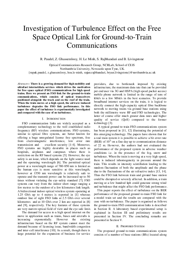 (PDF) Investigation of turbulence effect on the free space optical link ...