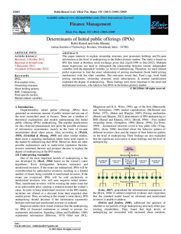 Pdf Determinants Of Initial Public Offerings Ipos