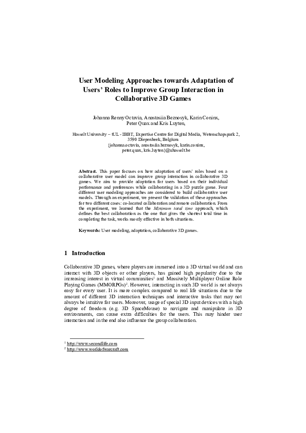 (PDF) User modeling approaches towards adaptation of users' roles to ...