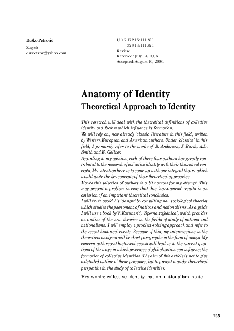 (PDF) Anatomy of Identity Theoretical Approach to Identity