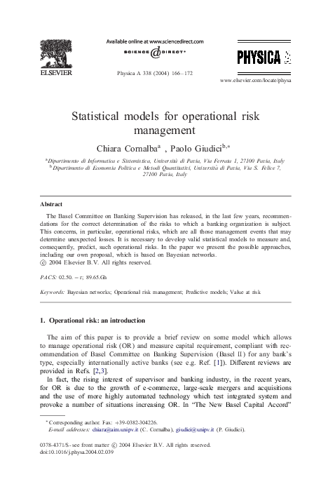 (PDF) Statistical models for operational risk management