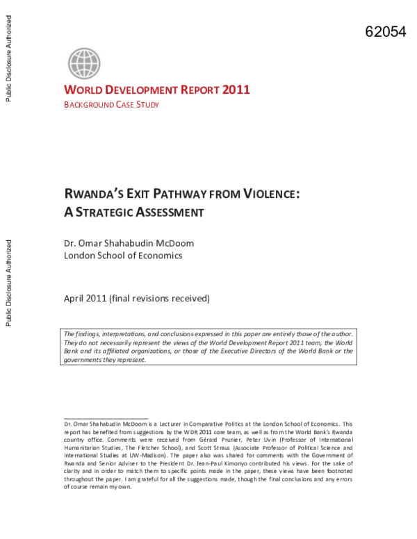 (PDF) Rwanda's Exit Pathway from Violence: A Strategic Assessment