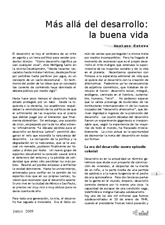 Más allá del Desarrollo; La buena vida.   Gustavo Esteva 