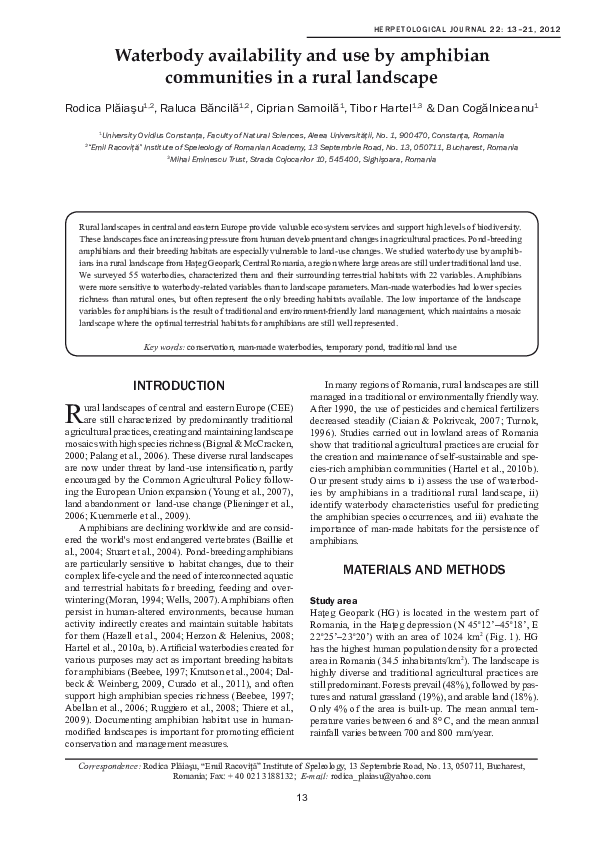 (PDF) Aquatic habitat availability and use by amphibian communities in