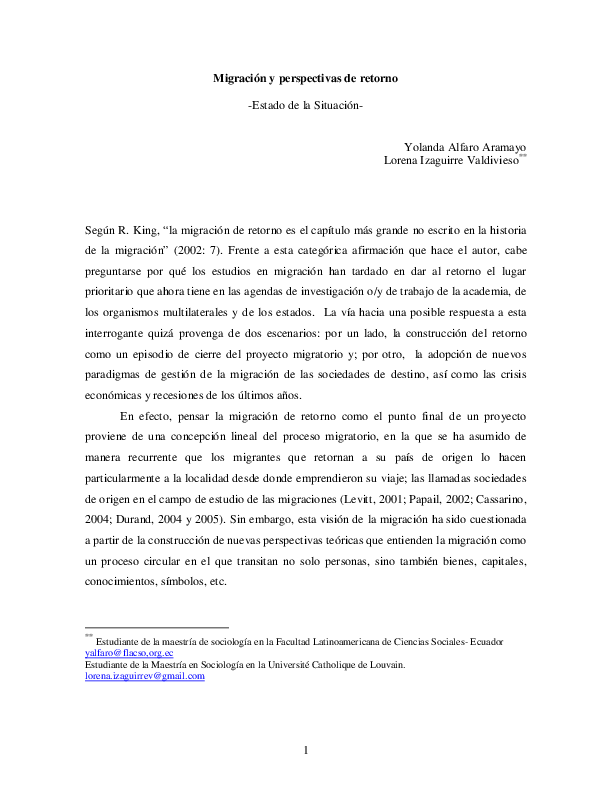 (PDF) Alfaro, Yolanda y Lorena Izaguirre (2010) Migración y