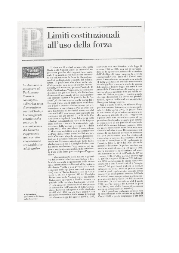First page of “Limiti costituzionali all'uso della forza”