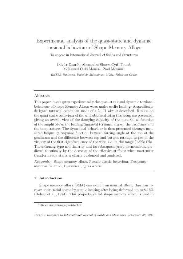 (PDF) Experimental analysis of the quasi-static and dynamic torsional ...