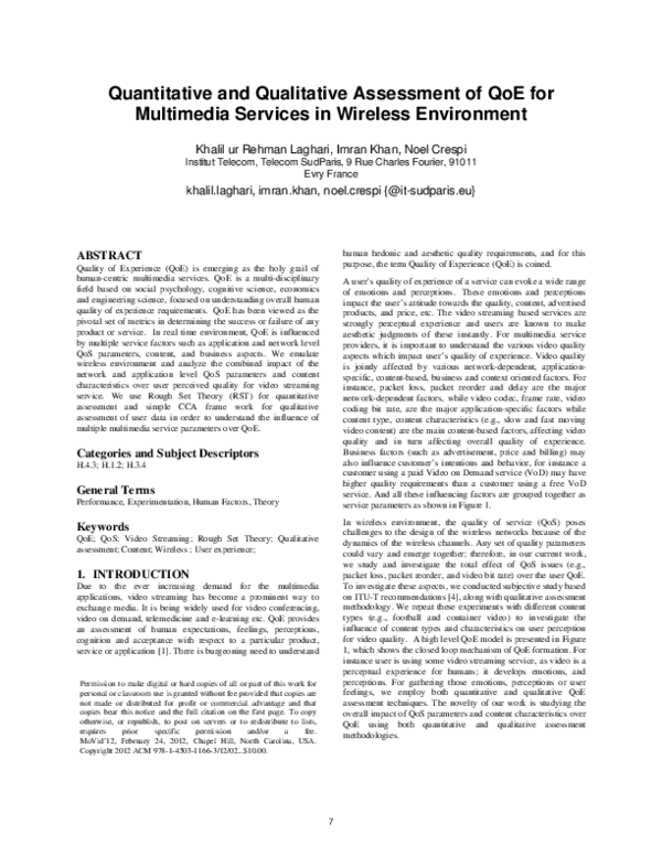 (PDF) Quantitative and Qualitative Assessment of QoE for Multimedia ...