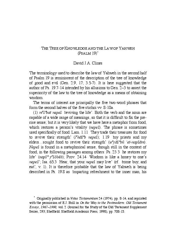 (PDF) The Tree of Knowledge and the Law of Yahweh (Psalm xix) David