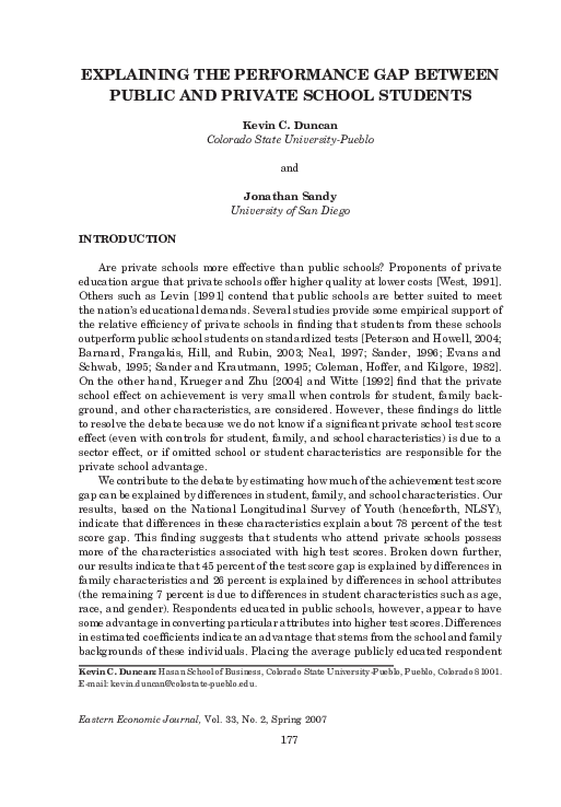 (PDF) Explaining the Performance Gap between Public and Private School ...