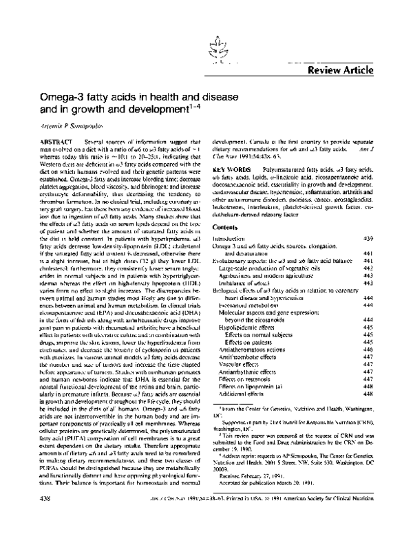 (PDF) Omega-3 fatty acids in health and disease and in growth and ...