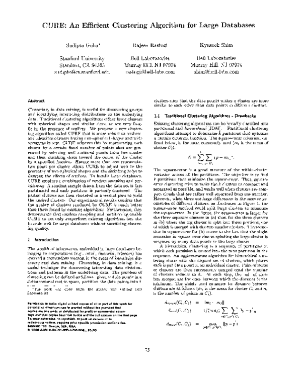 (PDF) CURE: An Efficient Clustering Algorithm for Large Databases