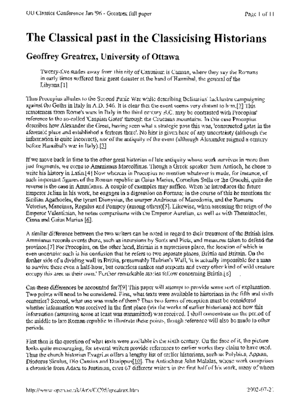 (PDF) The classical past in the classicising historians