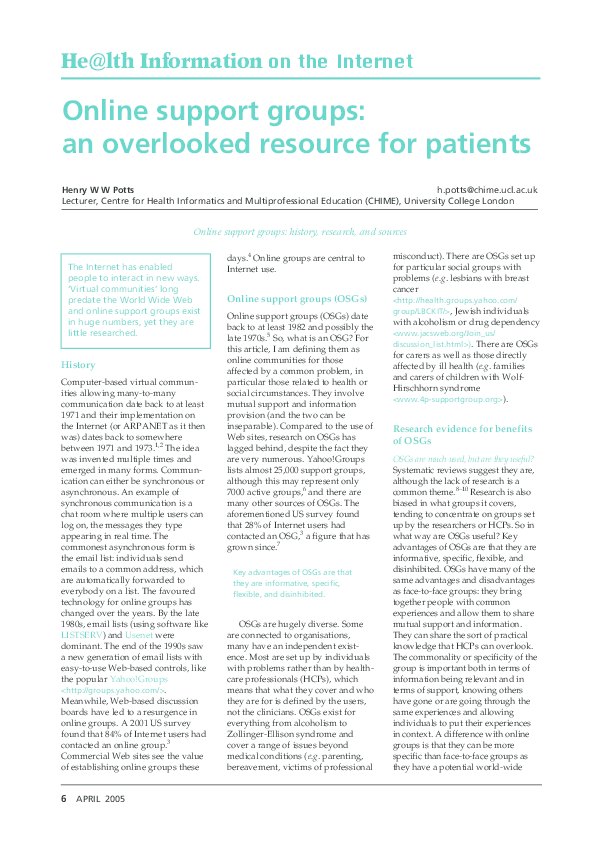 PDF) Online support groups: An overlooked resource for patients 