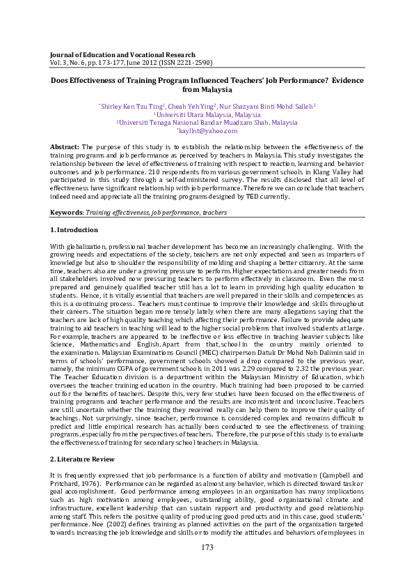 (PDF) Does Effectiveness of Training Program Influenced Teachers' Job ...