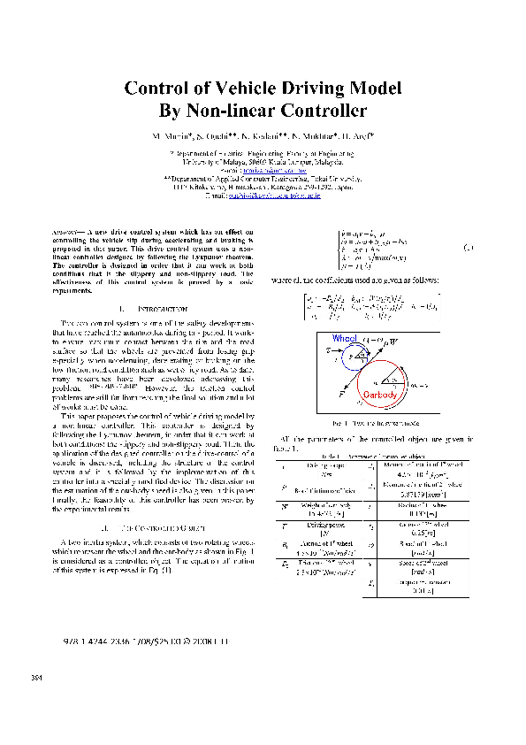(PDF) Control of vehicle driving model by non-linear controller