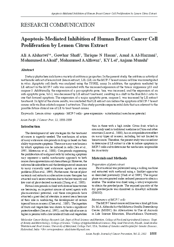 (PDF) Apoptosis-Mediated Inhibition of Human Breast Cancer Cell ...