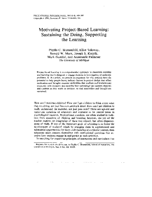 (PDF) Motivating project-based learning: Sustaining the doing ...