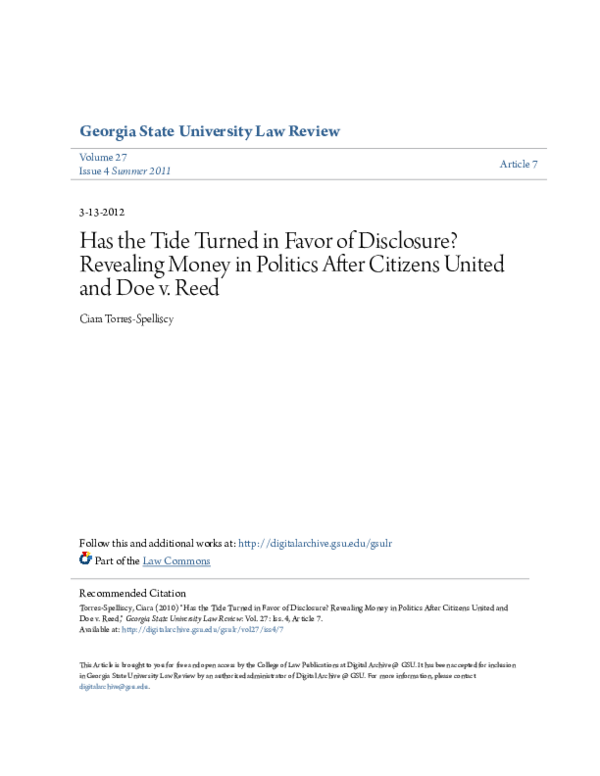(PDF) Has the Tide Turned in Favor of Disclosure? Revealing Money in ...