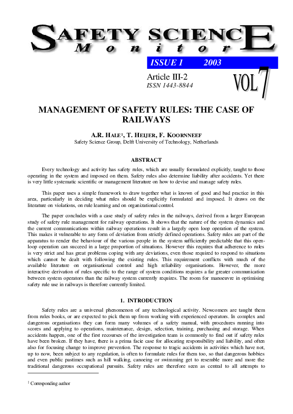 (PDF) Management of Safety Rules: the case of railways