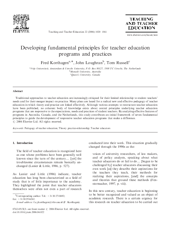 (PDF) Developing fundamental principles for teacher education programs ...
