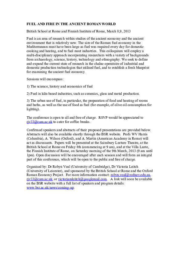 (DOC) Fuel and Fire in the Ancient Roman World Conference, March 8/9
