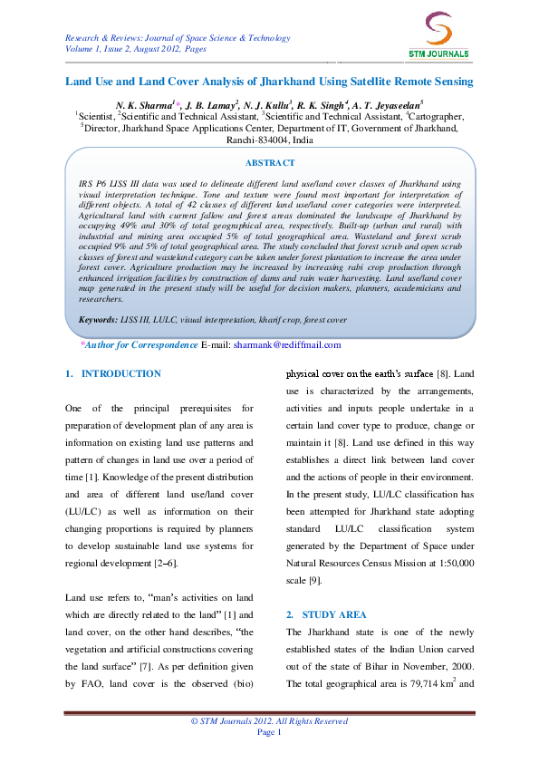 (PDF) Land Use and Land Cover Analysis of Jharkhand Using Satellite