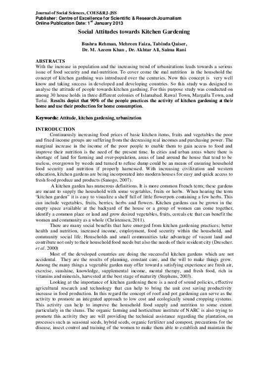 Pdf Social Attitudes Towards Kitchen Gardening Centreofexcellence Forscientificnresearchjournals Academia Edu