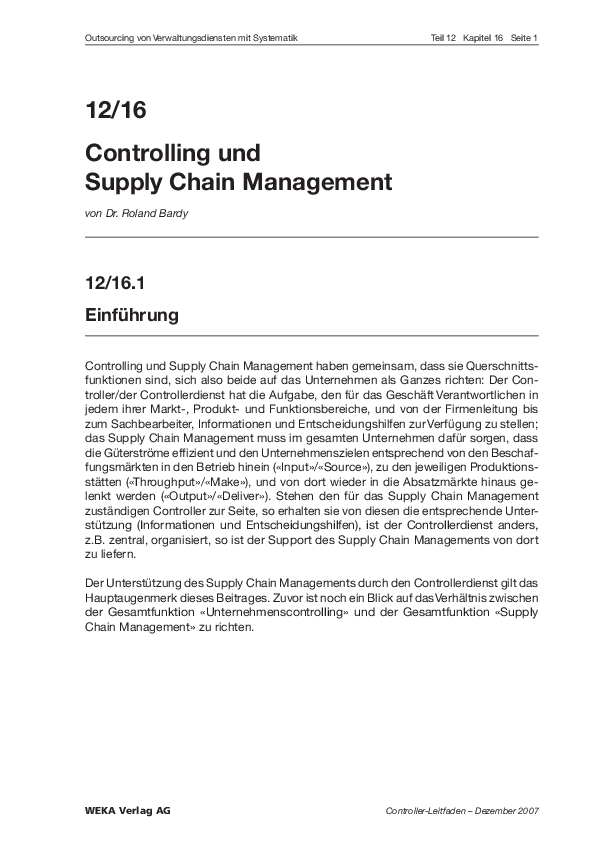(PDF) Controlling und Supply Chain Management